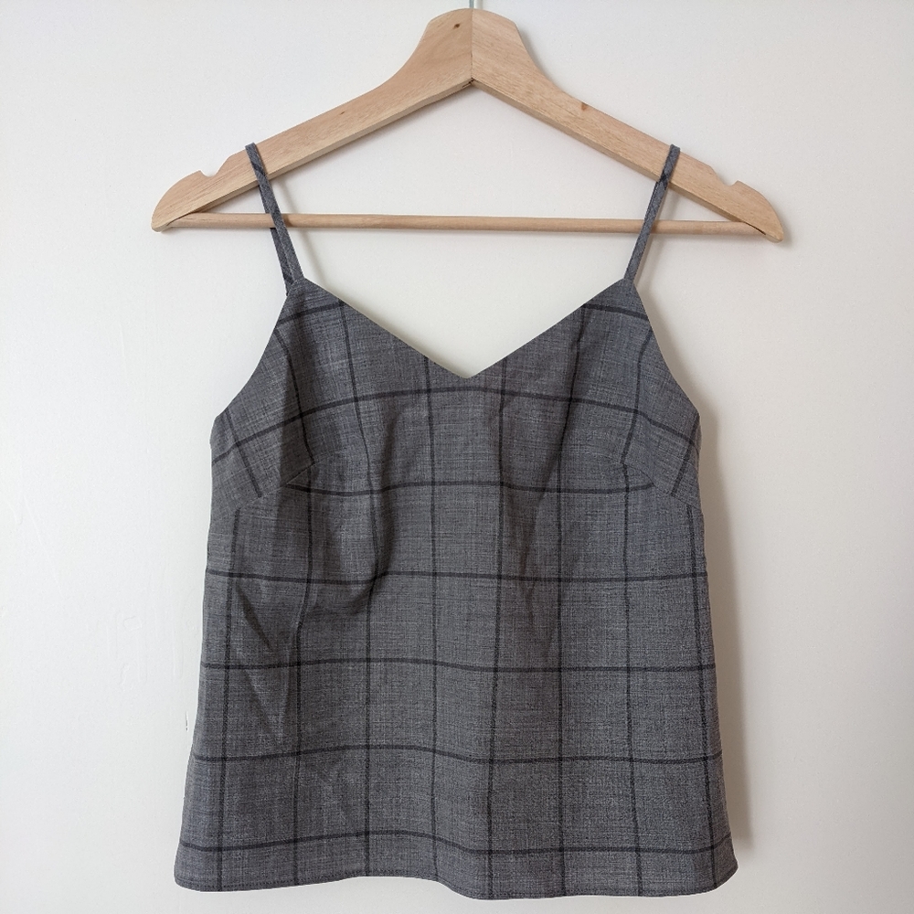 Banana Republic Wool Camisole Tank Top Plaid V Neck Lined Gray XXSP NWT
